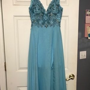 Beautiful Teal high low prom dress